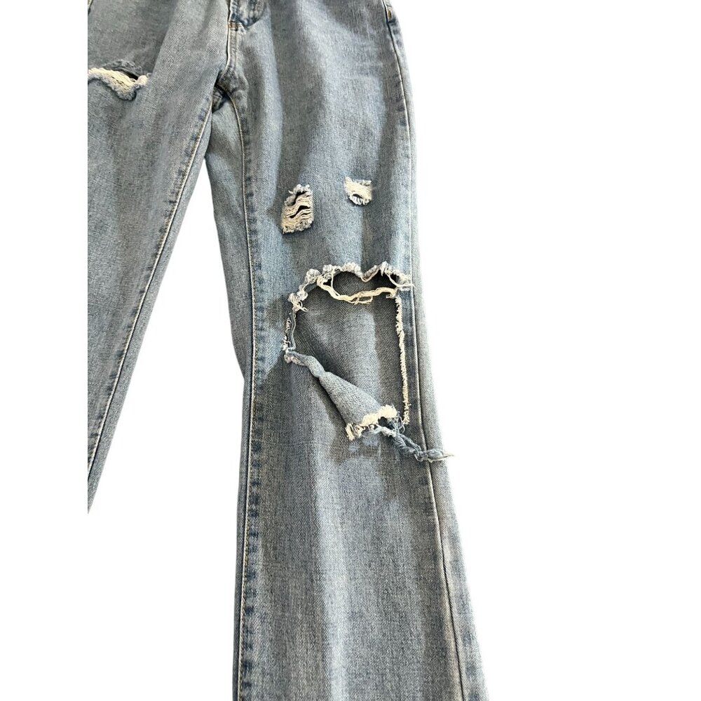 Shein Distressed Light Wash High-Waisted Straight-Leg Denim Jeans Womens Casual - Picture 5 of 6